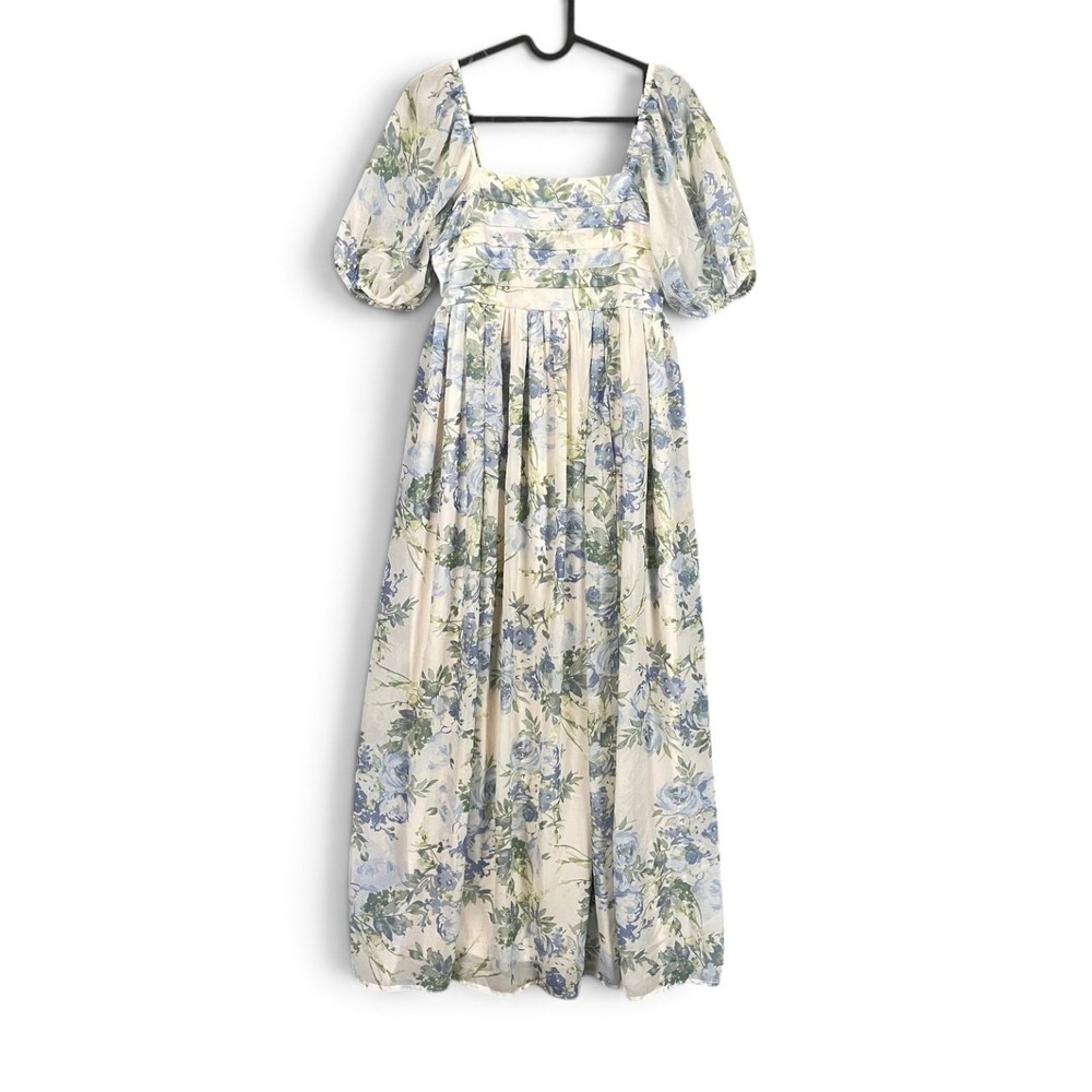 NWT Floral Puff Sleeve Square Neck Maxi Dress Small Cottagecore